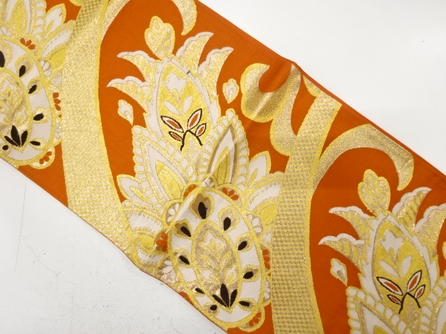 JAPANESE KIMONO / ANTIQUE FUKURO OBI / WOVEN FLORAL SARASA